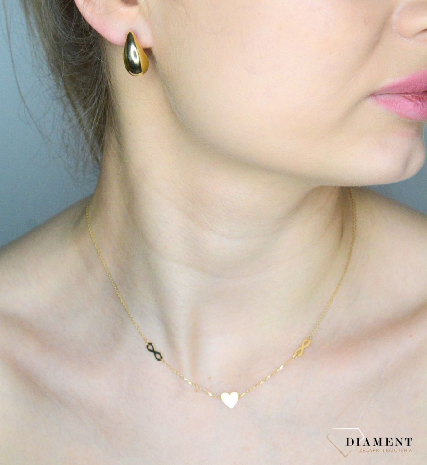 Złote kolczyki krople damskie 585 gładkie wypukłe łezki na sztyft EBTG002 Y S.jpg